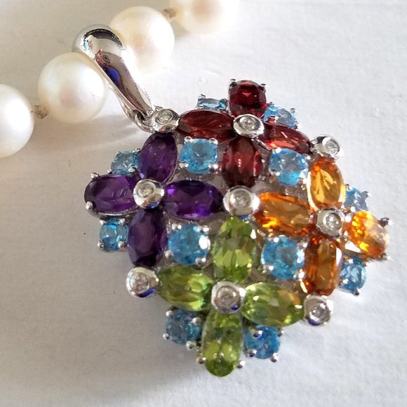 5.50 ctw Multi Gem Diamond Pendant Enhancer 14K White Gold Amethyst Blue Topaz - Picture 3 of 6